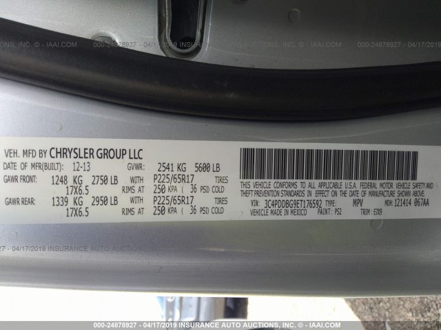 3C4PDDBG9ET176592 - 2014 DODGE JOURNEY SXT SILVER photo 9