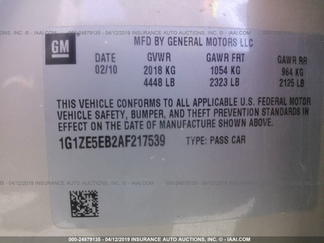 1G1ZE5EB2AF217539 - 2010 CHEVROLET MALIBU LTZ TAN photo 9