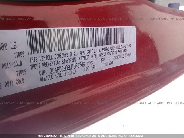 3C4PDCBB9JT305746 - 2018 DODGE JOURNEY SXT RED photo 9