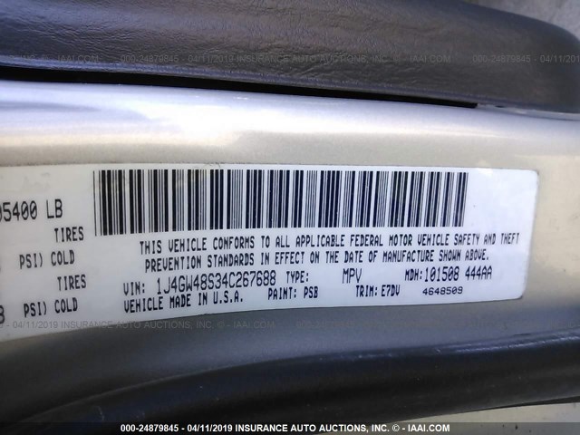 1J4GW48S34C267688 - 2004 JEEP GRAND CHEROKEE LAREDO/COLUMBIA/FREEDOM 灰色 照片 9