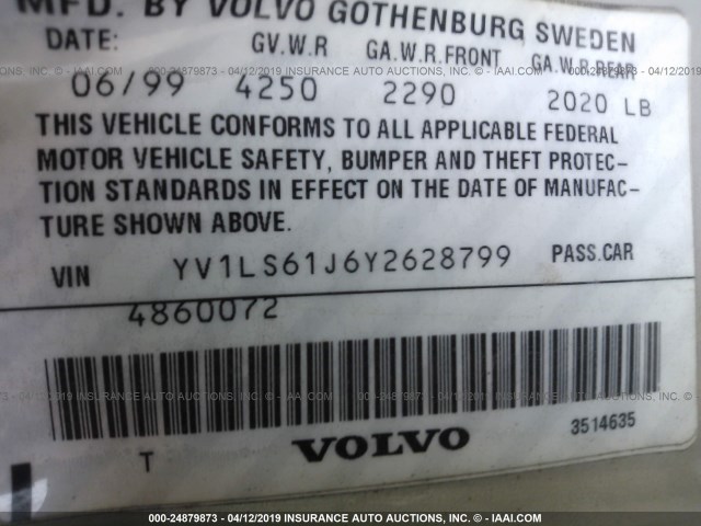 YV1LS61J6Y2628799 - 2000 VOLVO S70 SE GRAY photo 9