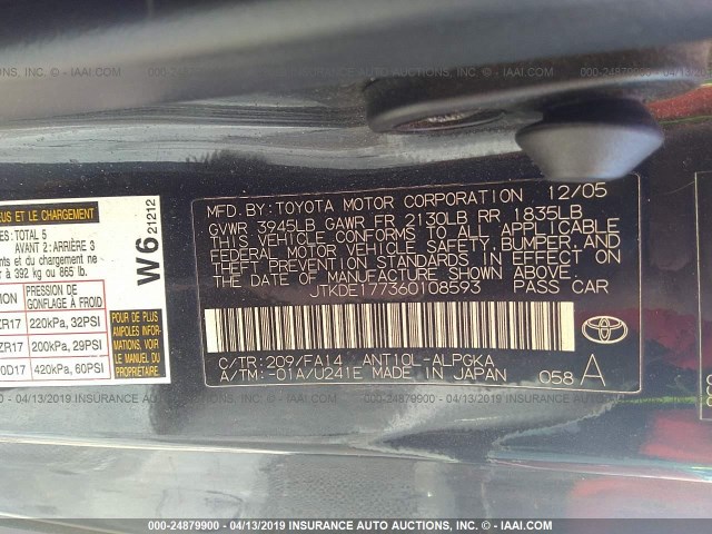 JTKDE177360108593 - 2006 TOYOTA SCION TC მწვანე ფოტო 9