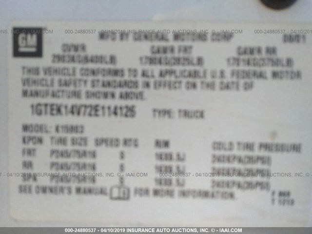 1GTEK14V72E114126 - 2002 GMC NEW SIERRA K1500 WHITE photo 9