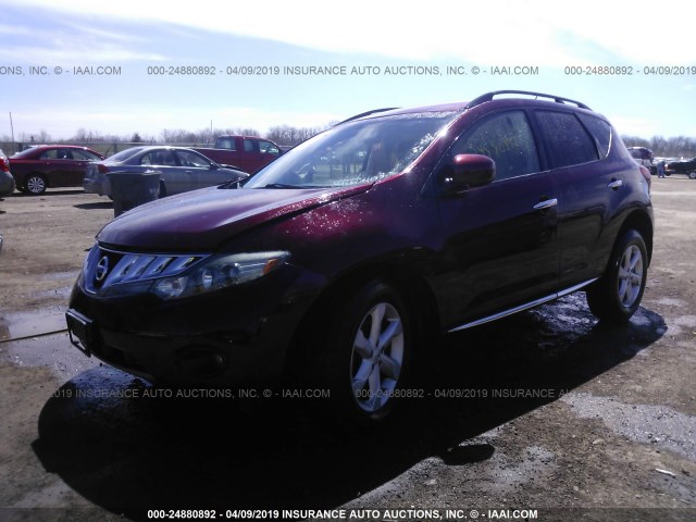 JN8AZ18UX9W015076 - 2009 NISSAN MURANO S/SL BURGUNDY photo 2