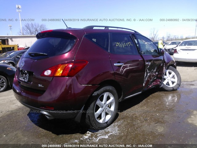 JN8AZ18UX9W015076 - 2009 NISSAN MURANO S/SL BURGUNDY photo 4