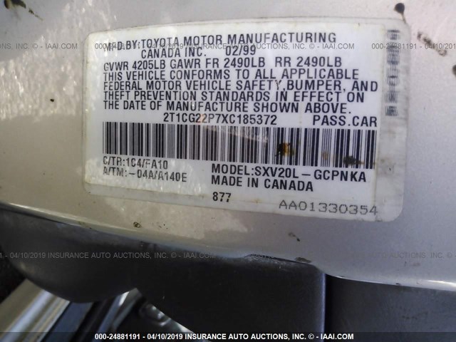 2T1CG22P7XC185372 - 1999 TOYOTA CAMRY SOLARA SE SILVER photo 9