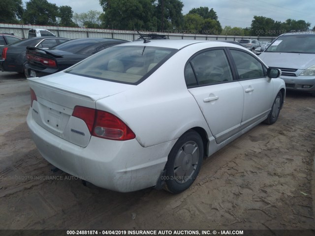 JHMFA36296S018364 - 2006 HONDA CIVIC HYBRID WHITE photo 4