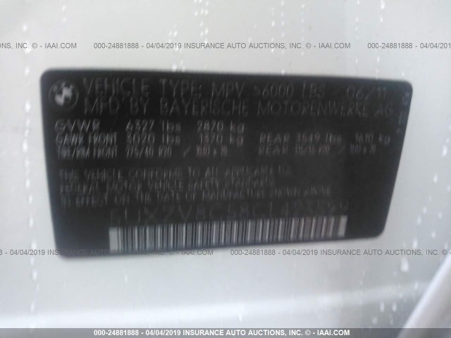 5UXZV8C58CL423599 - 2012 BMW X5 XDRIVE50I Beyaz fotoğraf 9