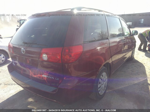 5TDZK23C27S014458 - 2007 TOYOTA SIENNA CE/LE RED photo 4