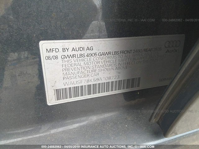 WAUSF78K59A108723 - 2009 AUDI A4 PREMIUM PLUS Dark Blue photo 9