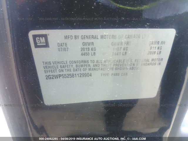 2G2WP552581129904 - 2008 PONTIAC GRAND PRIX BLACK photo 9