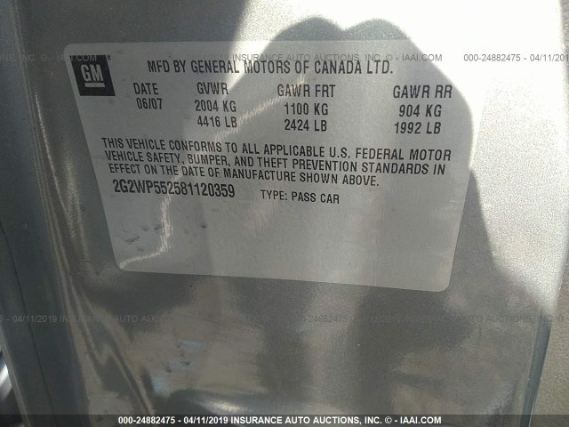 2G2WP552581120359 - 2008 PONTIAC GRAND PRIX 灰色 照片 9