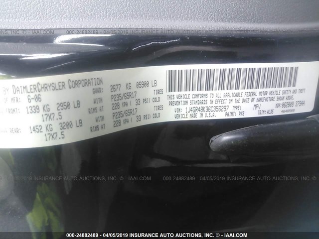 1J4GR48K36C356297 - 2006 JEEP GRAND CHEROKEE LAREDO/COLUMBIA/FREEDOM 黑色 照片 9