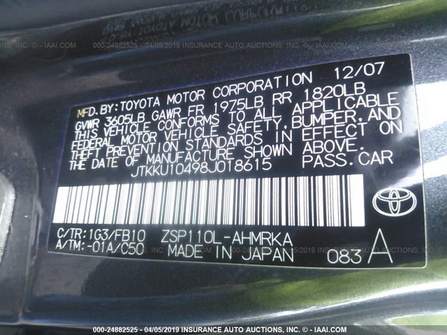 JTKKU10498J018615 - 2008 TOYOTA SCION XD GRAY photo 9