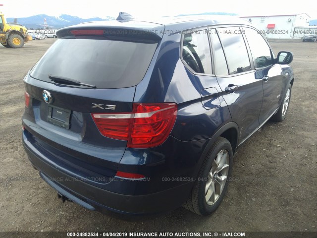 5UXWX7C56BL732560 - 2011 BMW X3 XDRIVE35I BLUE photo 4