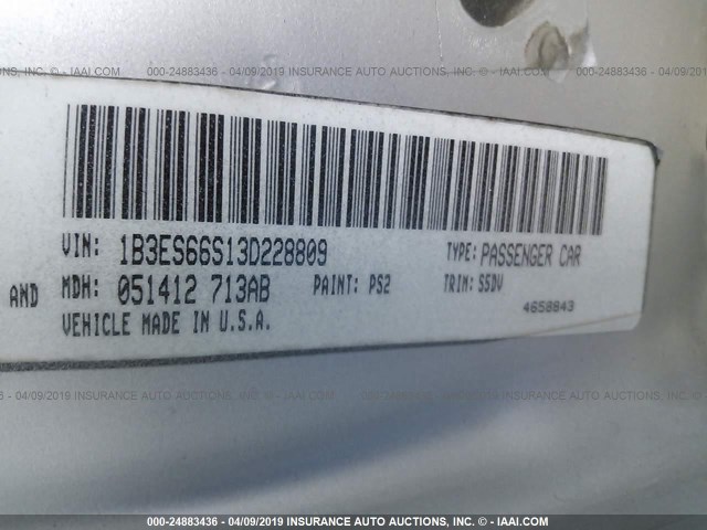 1B3ES66S13D228809 - 2003 DODGE NEON SRT-4 GRAY photo 9