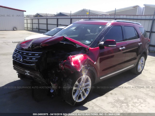 1FM5K7F8XHGD86432 - 2017 FORD EXPLORER LIMITED RED photo 2