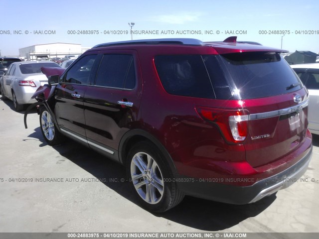 1FM5K7F8XHGD86432 - 2017 FORD EXPLORER LIMITED RED photo 3