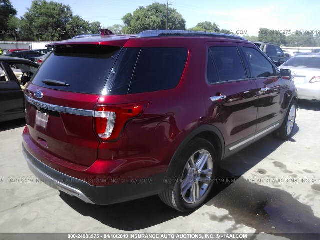 1FM5K7F8XHGD86432 - 2017 FORD EXPLORER LIMITED RED photo 4