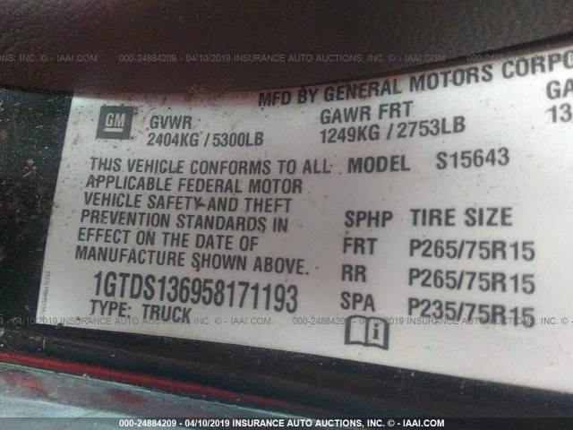 1GTDS136958171193 - 2005 GMC CANYON BLACK photo 9