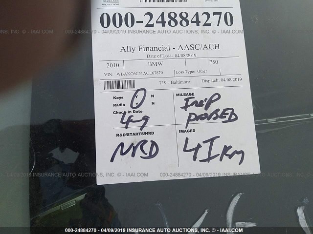 WBAKC6C51ACL67870 - 2010 BMW 750 I/XDRIVE SILVER photo 7