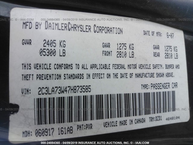 2C3LA73W47H873585 - 2007 CHRYSLER 300C SRT-8 BLACK photo 9