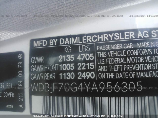 WDBJF70G4YA956305 - 2000 MERCEDES-BENZ E 430 WHITE photo 9