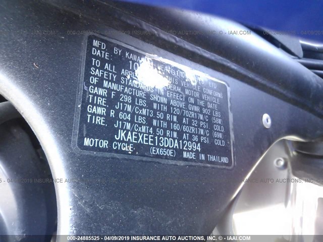 JKAEXEE13DDA12994 - 2013 KAWASAKI EX650 E BLUE photo 10