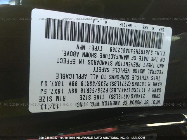 5J8TB2H55BA002389 - 2011 ACURA RDX TECHNOLOGY BLACK photo 9