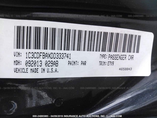 1C3CDFBAXDD333741 - 2013 DODGE DART SXT BLACK photo 9