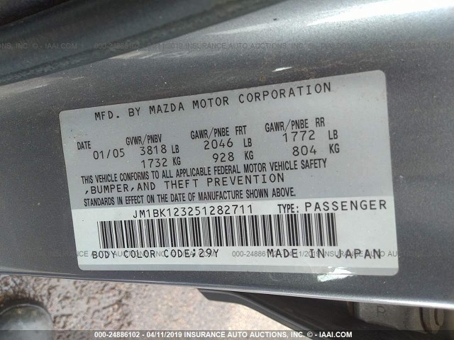 JM1BK123251282711 - 2005 MAZDA 3 S GRAY photo 9