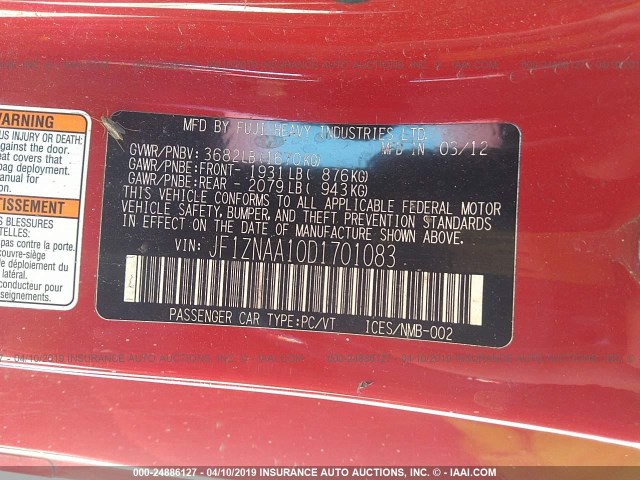 JF1ZNAA10D1701083 - 2013 TOYOTA SCION FR-S RED photo 9