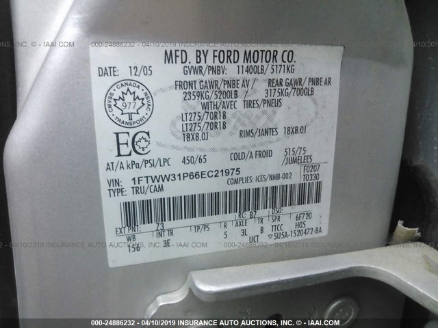 1FTWW31P66EC21975 - 2006 FORD F350 SRW SUPER DUTY GRAY photo 9