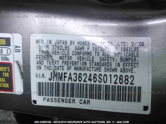 JHMFA36246S012682 - 2006 HONDA CIVIC HYBRID BROWN photo 9