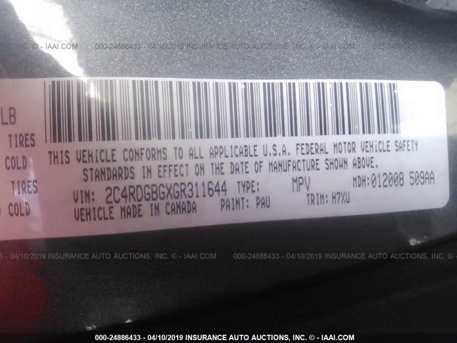 2C4RDGBGXGR311644 - 2016 DODGE GRAND CARAVAN SE GRAY photo 9