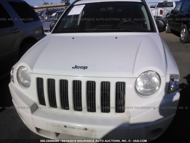 1J8FT47W48D785493 - 2008 JEEP COMPASS SPORT WHITE photo 6