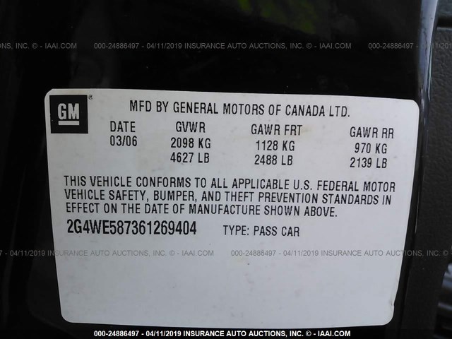 2G4WE587361269404 - 2006 BUICK LACROSSE CXS BLACK photo 9