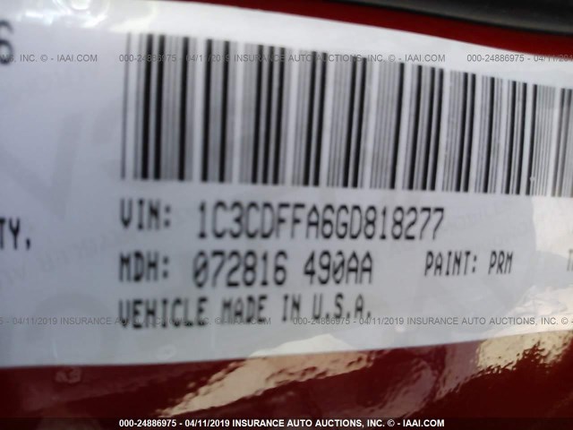 1C3CDFFA6GD818277 - 2016 DODGE DART SXT SPORT RED photo 9