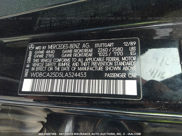 WDBCA25D5LA524453 - 1990 MERCEDES-BENZ 300 SEL BLACK photo 9