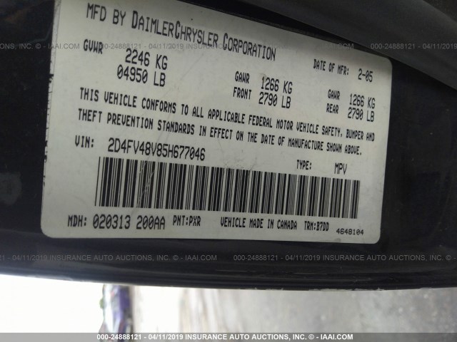 2D4FV48V85H677046 - 2005 DODGE MAGNUM SXT BLACK photo 9