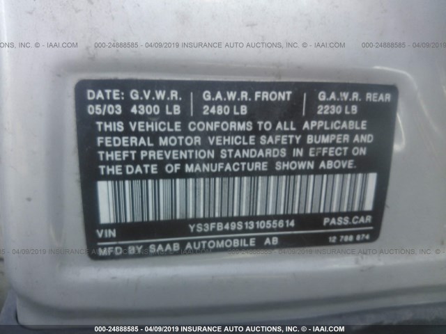 YS3FB49S131055614 - 2003 SAAB 9-3 LINEAR SILVER photo 9