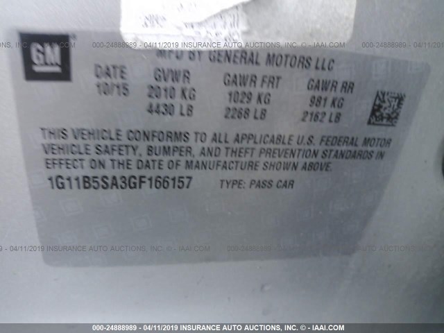 1G11B5SA3GF166157 - 2016 CHEVROLET MALIBU LIMITED LS SILVER photo 9