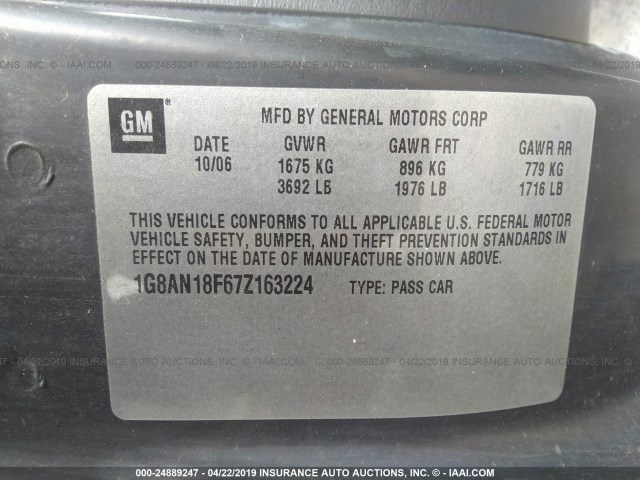 1G8AN18F67Z163224 - 2007 SATURN ION LEVEL 2 蓝色 照片 9