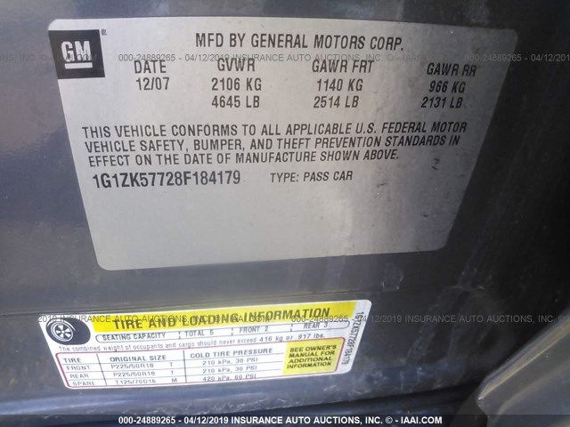 1G1ZK57728F184179 - 2008 CHEVROLET MALIBU LTZ GRAY photo 9