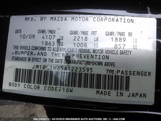 JM1BL1H65A1223595 - 2010 MAZDA 3 S BLACK photo 9