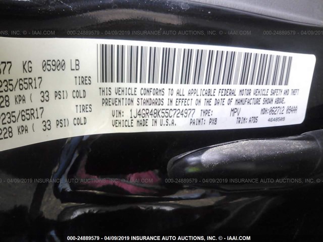 1J4GR48K55C724977 - 2005 JEEP GRAND CHEROKEE LAREDO/COLUMBIA/FREEDOM 黑色 照片 9