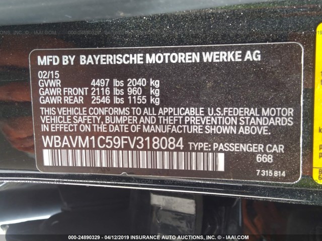 WBAVM1C59FV318084 - 2015 BMW X1 SDRIVE28I BLACK photo 9
