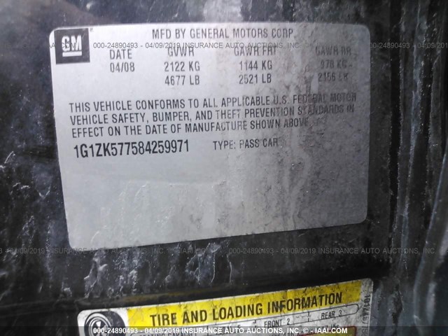 1G1ZK577584259971 - 2008 CHEVROLET MALIBU LTZ BLACK photo 9