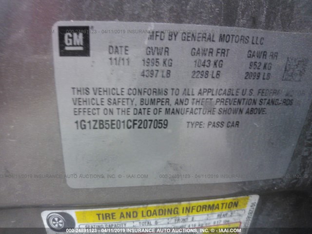 1G1ZB5E01CF207059 - 2012 CHEVROLET MALIBU LS BROWN photo 9