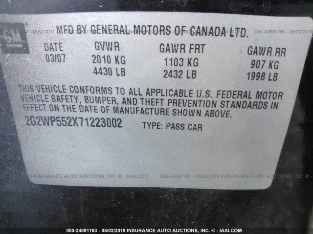 2G2WP552X71223002 - 2007 PONTIAC GRAND PRIX 黑色 照片 9
